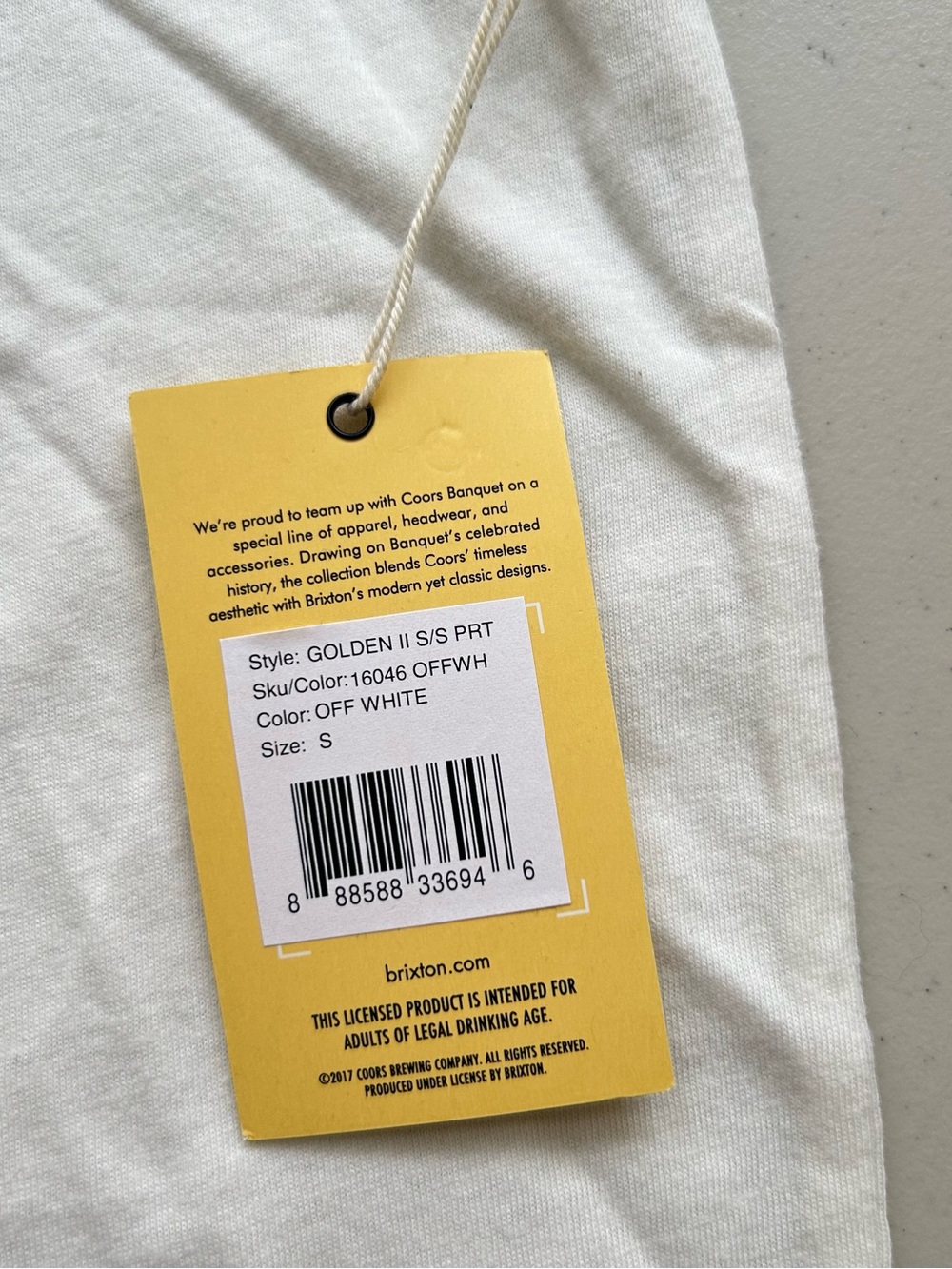 Brixton Coors T Shirt Small Off White Premium Fit New - Picture 5 of 7
